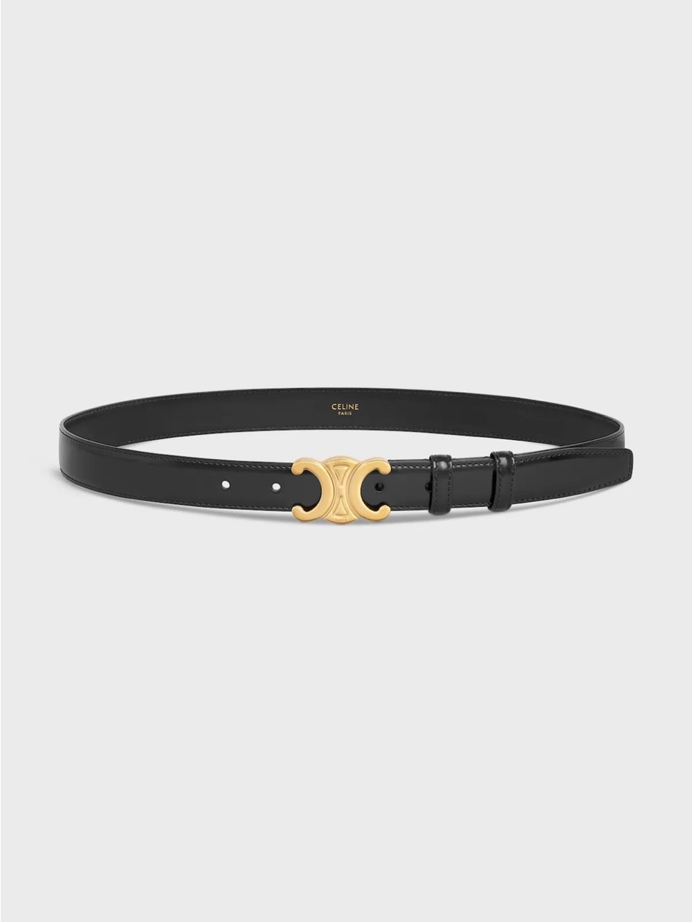 Celine Triomphe Black Leather Belt with Gold Triomphe Buckle
